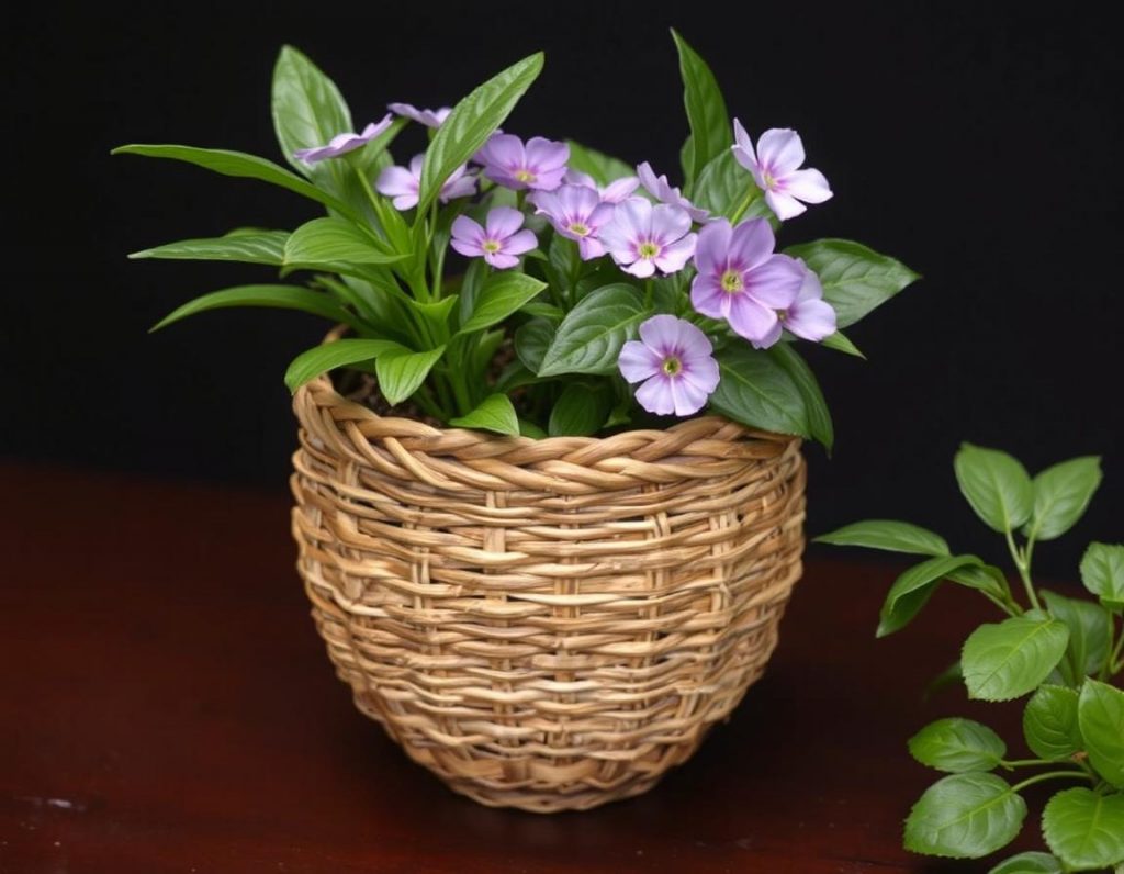 cara membuat pot bunga dari anyaman bambu 