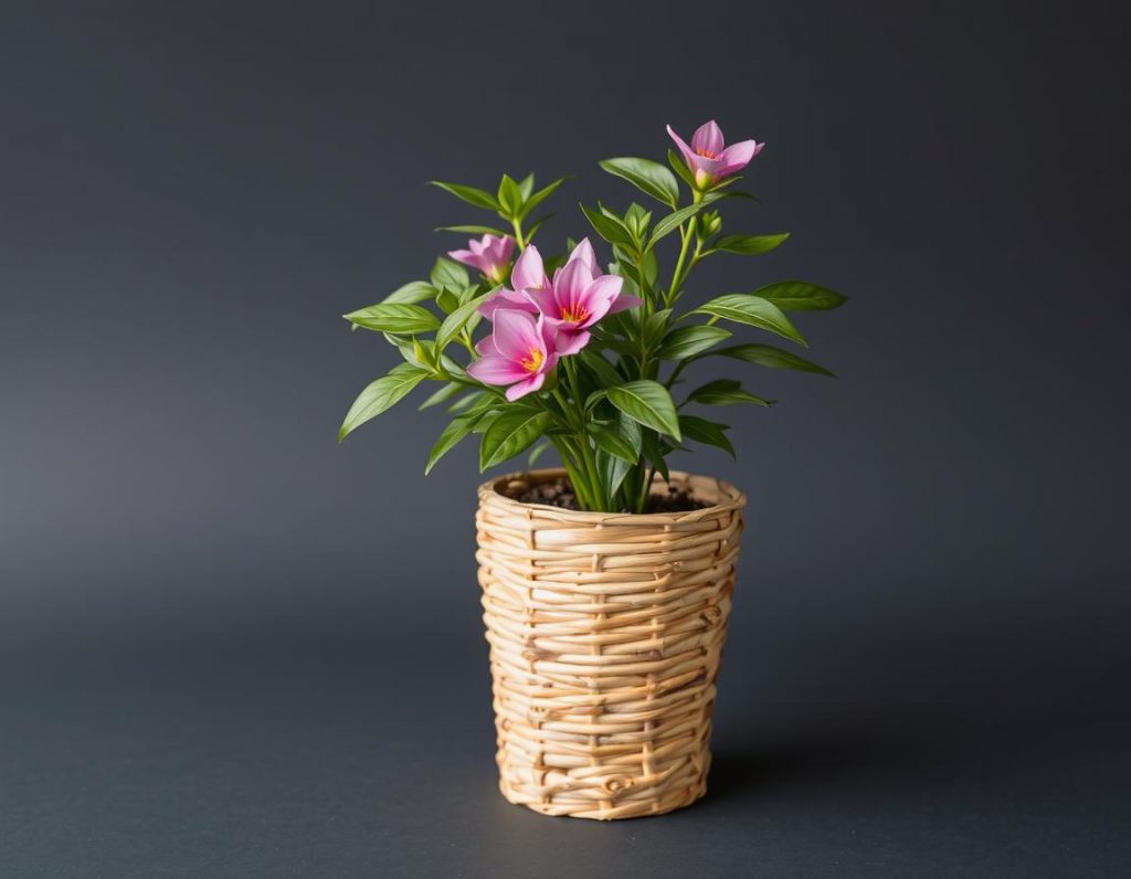 cara membuat pot bunga dari anyaman bambu 